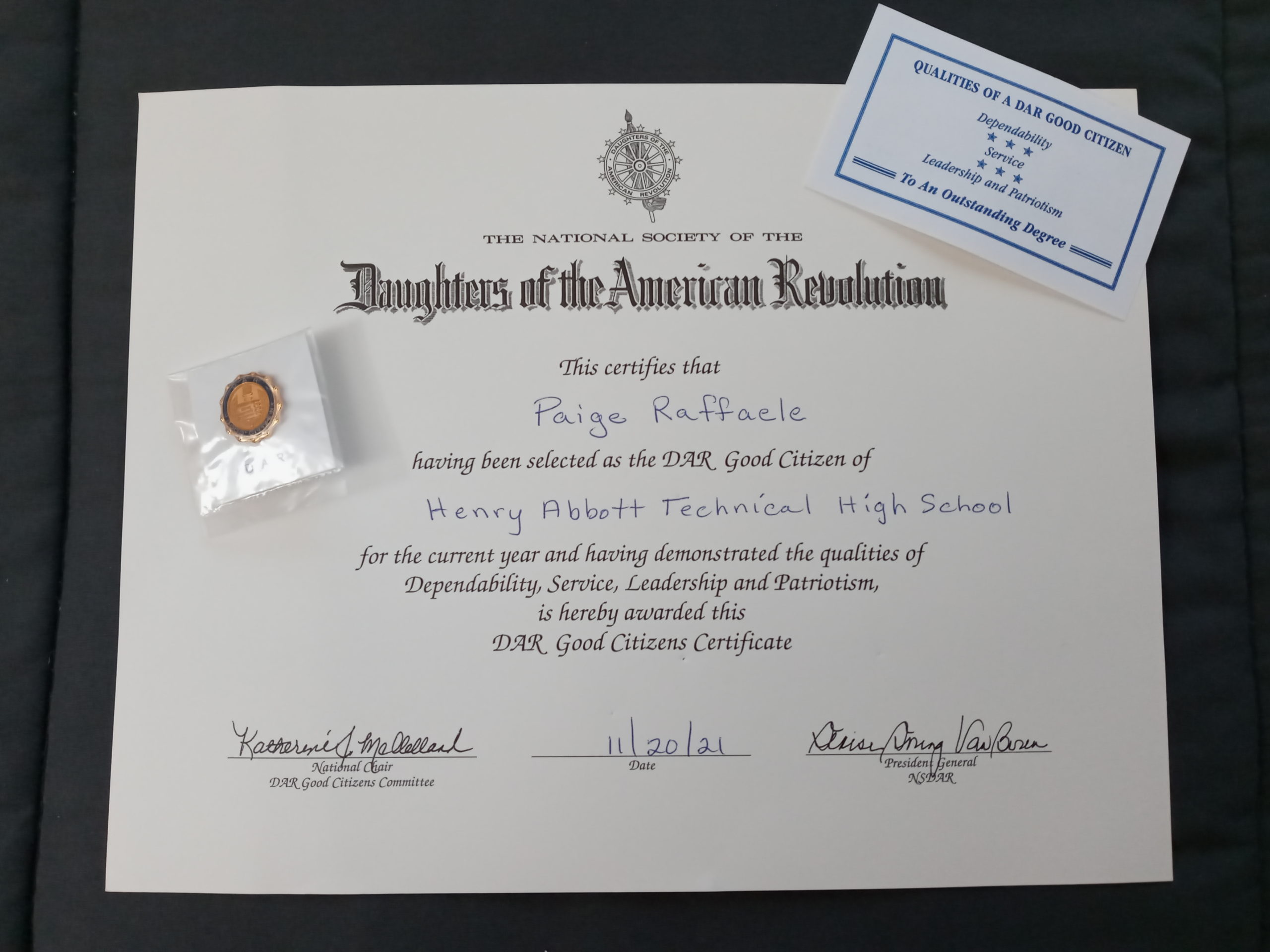 daughters of the american revolution dar good citizen award