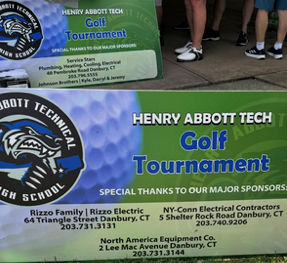 Sign that says Henry Abbott Tech Golf Tournament