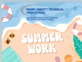 Picture of beach with words that say "2 weeks left for wrap up your Summer Work! 2 weeks left for wrap up your Summer Work! Check under the Abbott Tech website under "Quick Links".