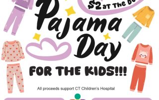 Picture of pajamas with the words: ATAG and LEO Club Presents: Pajama Day for the Kids. All proceeds support CT Children Hospital. Friday December 12 for Grades 10 and 11. Friday December 19 for Grades 9 and 12. No crocs or slippers. ID's must be worn. Pajamas must be school appropriate.